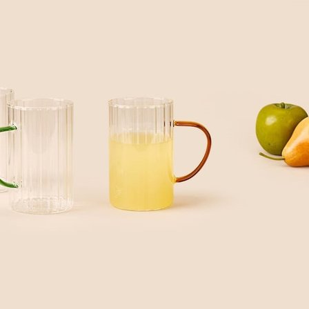 Tohana 4'lü Renkli Kulplu Cam Kupa - Renkli - 450 ml