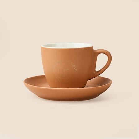 Tohana Porselen Tabaklı Kahve Fincanı - Açık Kahverengi - 200 ml