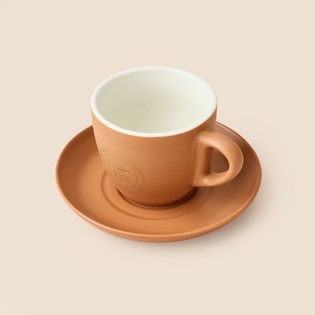 Tohana Porselen Tabaklı Kahve Fincanı - Açık Kahverengi - 200 ml