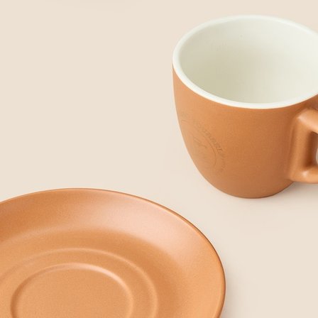 Tohana Porselen Tabaklı Kahve Fincanı - Açık Kahverengi - 200 ml