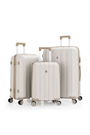 Üçlü Polipropilen Valiz Seti V305 Kemik Şampanya