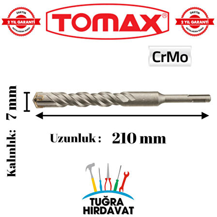 Tomax SDS Plus 7x210 mm 4 Elmaslı Beton ve Duvar Delme Matkap Ucu – CrMo