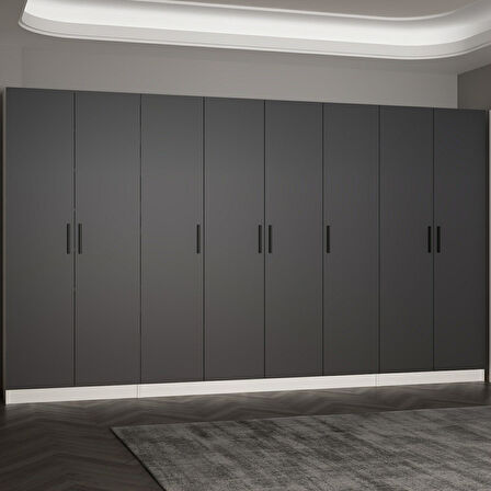 Minar Kale 210 Cm 8 Kapaklı 6B Raf Portmanto Beyaz Antrasit