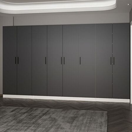 Minar Kale 210 Cm 8 Kapaklı 6B Raf Portmanto Beyaz Antrasit