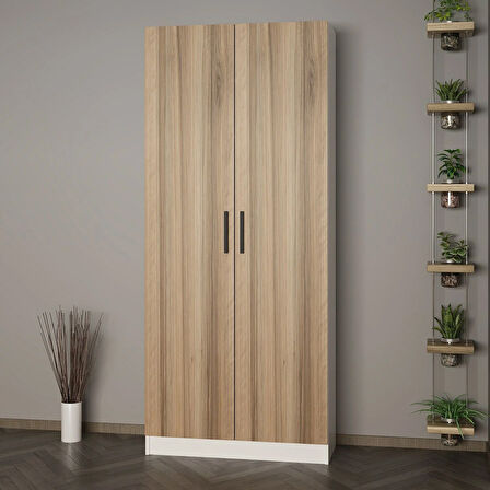 Minar Kale 210 Cm 2 Kapaklı 2B Raf Portmanto Beyaz Dore