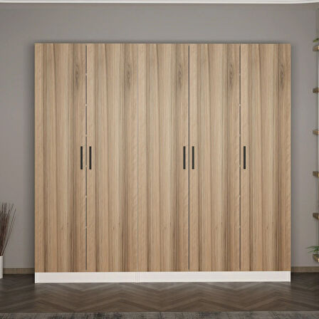 Minar Kale 210 Cm 5 Kapaklı 3B Raf Portmanto Beyaz Dore