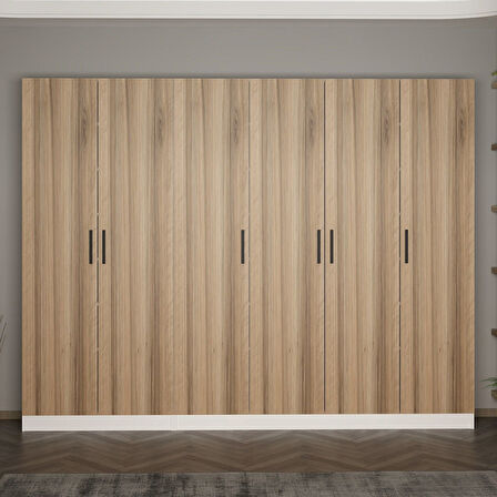 Minar Kale 210 Cm 6 Kapaklı 4B Raf Portmanto Beyaz Dore