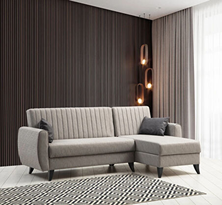 Alkon Sandıklı Bazalı L Köşe Koltuk + Berjer Set Açık Gri + Koyu Gri