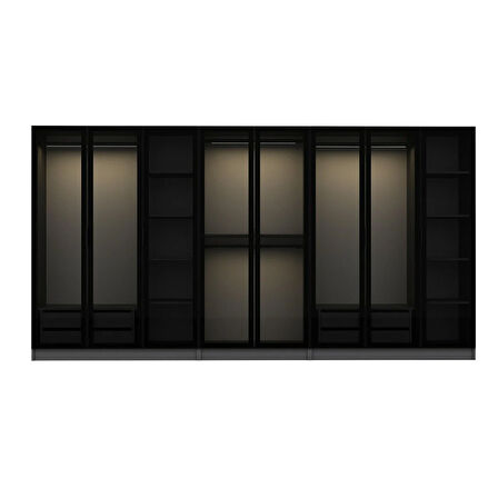 Minar Kale 8 Cam Kapaklı 4 Çekmeceli Dolap - Antrasit/Siyah 190CM