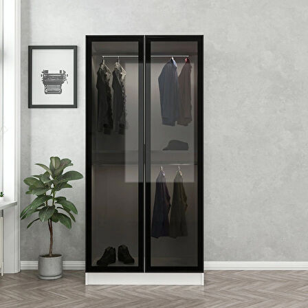 Minar Kale 2 Cam Kapaklı Dolap - Beyaz/Siyah 190CM