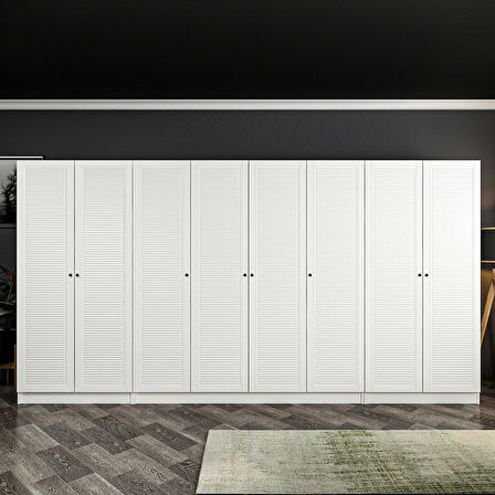 Minar Kale 8 Mebran Panjur Kapaklı 2 Çekmeceli Dolap Beyaz/Beyaz 190CM