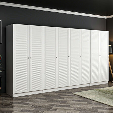 Minar Kale 8 Mebran Panjur Kapaklı 2 Çekmeceli Dolap Beyaz/Beyaz 190CM