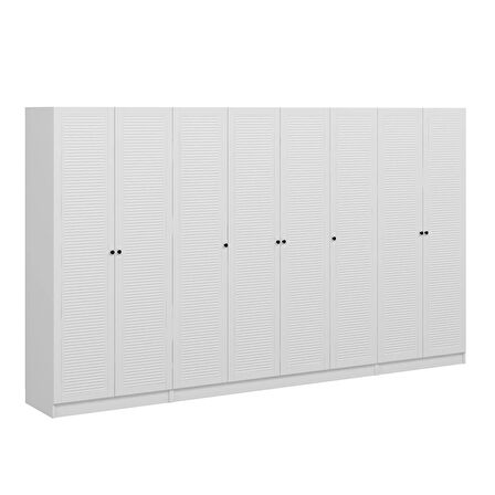 Minar Kale 8 Mebran Panjur Kapaklı 2 Çekmeceli Dolap Beyaz/Beyaz 190CM