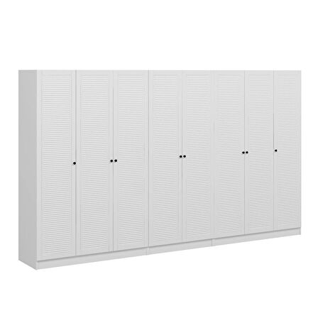 Minar Kale 8 Mebran Panjur Kapaklı 4 Çekmeceli Dolap Beyaz/Beyaz 190CM