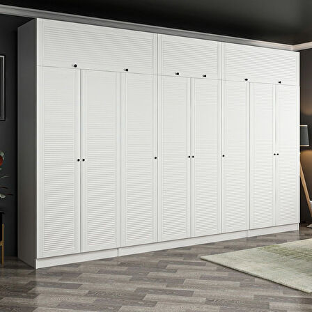 Minar Kale 8 Mebran Panjur Kapaklı 2 Ç Dolap Ve Yüklük Beyaz 190CM