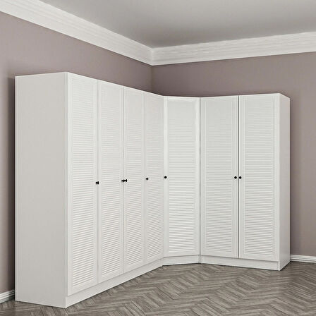 Minar Kale 7 Kapaklı 2 Çekmeceli Köşe Dolap Beyaz Mebran Panjur 190CM