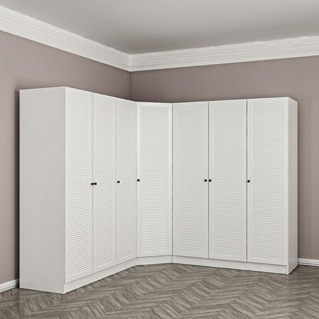 Minar Kale 7 Kapaklı 4 Çekmeceli Köşe Dolap Beyaz Mebran Panjur 190CM