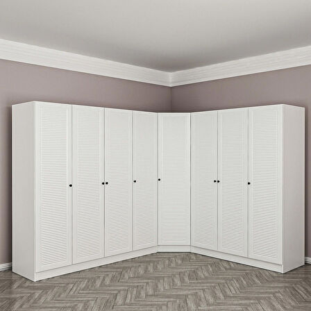 Minar Kale 8 Kapaklı 4 Çekmeceli Köşe Dolap Beyaz Mebran Panjur 190CM