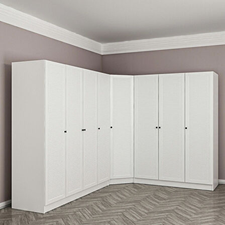 Minar Kale 8 Kapaklı 4 Çekmeceli Köşe Dolap Beyaz Mebran Panjur 190CM