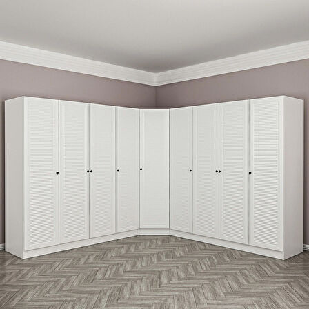 Minar Kale 9 Kapaklı 4 Çekmeceli Köşe Dolap Beyaz Mebran Panjur 190CM