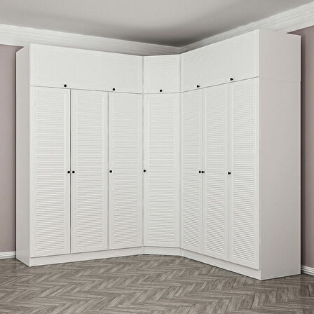 Minar Kale 7 Kapaklı 4 Ç Köşe Dolap + Yüklük Beyaz Mebran Panjur 190CM