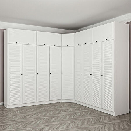 Minar Kale 9 Kapaklı 4 Ç Köşe Dolap + Yüklük Beyaz Mebran Panjur 190CM