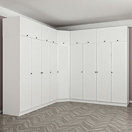 Minar Kale 9 Kapaklı 4 Ç Köşe Dolap + Yüklük Beyaz Mebran Panjur 190CM