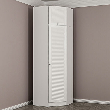 Minar Kale 1 Kapaklı Köşe Dolap Beyaz Mebran Panjur + Yüklük 190CM