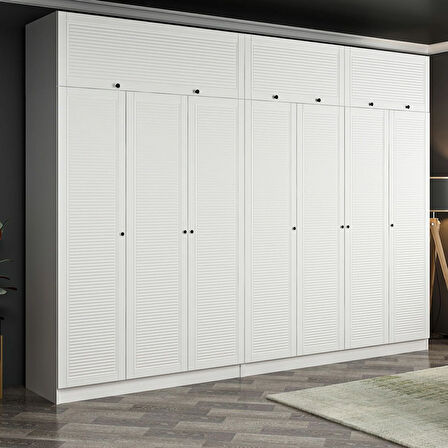 Minar Kale 7 Mebran Panjur Kapaklı 4 Ç Dolap Ve Yüklük Beyaz 210CM