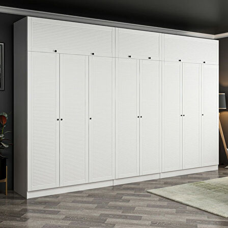 Minar Kale 8 Mebran Panjur Kapaklı 4 Ç Dolap Ve Yüklük Beyaz 210CM