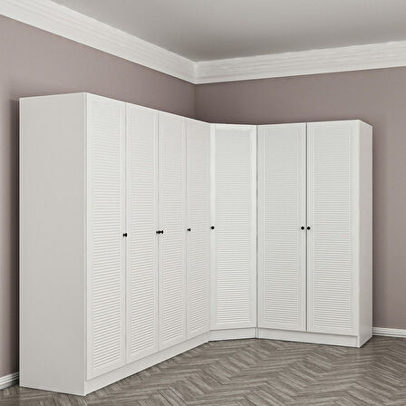 Minar Kale 7 Kapaklı 2 Çekmeceli Köşe Dolap Beyaz Mebran Panjur 210CM