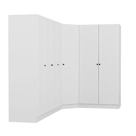 Minar Kale 7 Kapaklı 2 Çekmeceli Köşe Dolap Beyaz Mebran Panjur 210CM