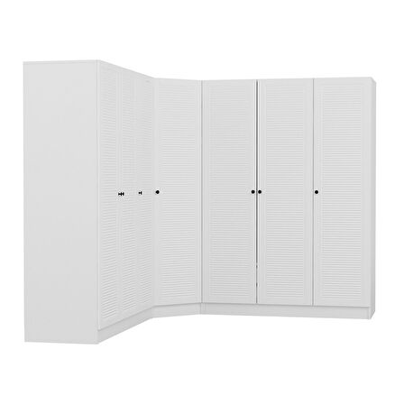 Minar Kale 7 Kapaklı 4 Çekmeceli Köşe Dolap Beyaz Mebran Panjur 210CM