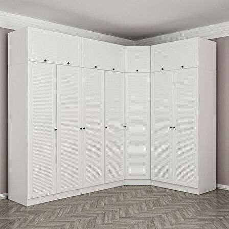 Minar Kale 7 Kapaklı 2 Ç Köşe Dolap + Yüklük Beyaz Mebran Panjur 210CM