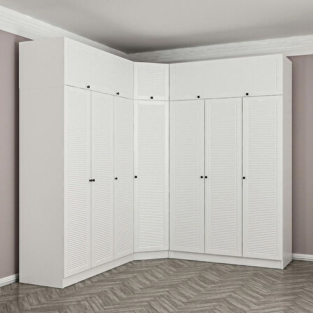 Minar Kale 7 Kapaklı 4 Ç Köşe Dolap + Yüklük Beyaz Mebran Panjur 210CM