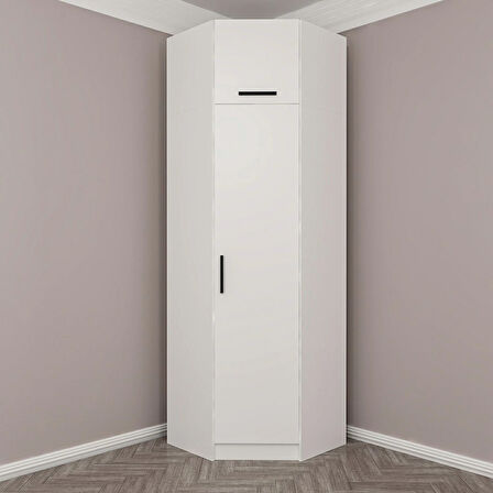 Kale 1 Kapaklı Köşe Dolap + Yüklük Beyaz 235CM