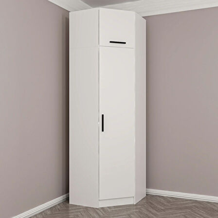 Kale 1 Kapaklı Köşe Dolap + Yüklük Beyaz 235CM