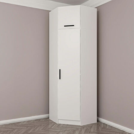 Kale 1 Kapaklı Köşe Dolap + Yüklük Beyaz 235CM