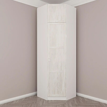 Kale 1 Kapaklı Köşe Dolap + Yüklük Beyaz Eskitme Beyaz 235CM