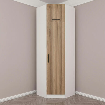 Kale 1 Kapaklı Köşe Dolap + Yüklük Beyaz Dore 235CM