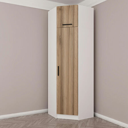 Kale 1 Kapaklı Köşe Dolap + Yüklük Beyaz Dore 235CM