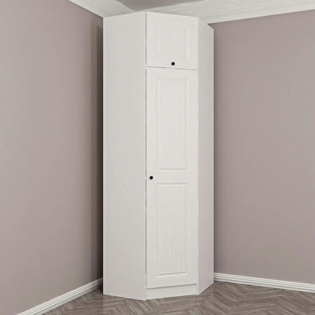 Kale 1 Kapaklı Köşe Dolap + Yüklük Beyaz Mebran İlkbahar 235CM