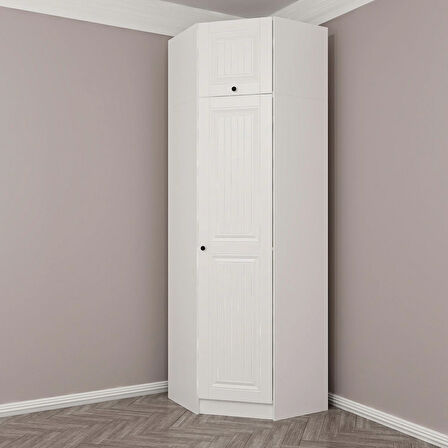 Kale 1 Kapaklı Köşe Dolap + Yüklük Beyaz Mebran İlkbahar 235CM