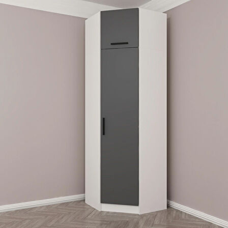 Kale 1 Kapaklı Köşe Dolap + Yüklük Beyaz Antrasit 235CM