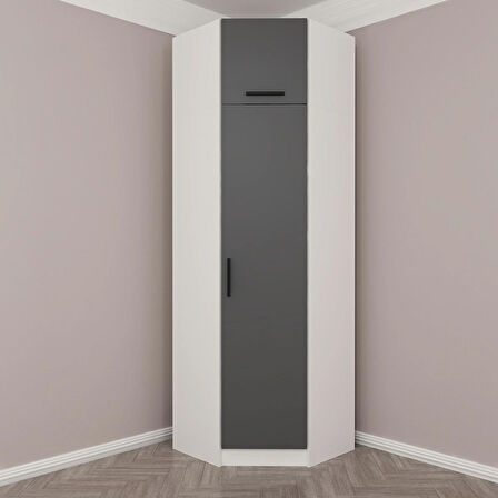 Kale 1 Kapaklı Köşe Dolap + Yüklük Beyaz Antrasit 235CM