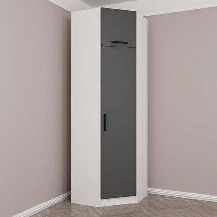 Kale 1 Kapaklı Köşe Dolap + Yüklük Beyaz Antrasit 235CM