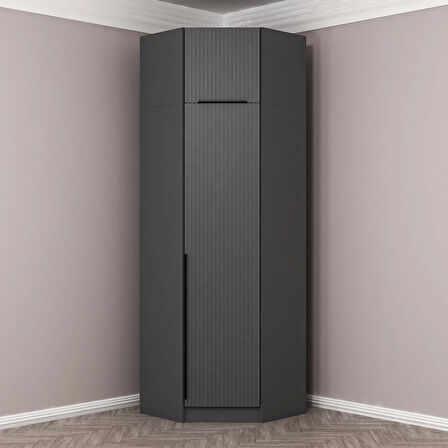 Kale 1 Kapaklı Köşe Dolap + Yüklük Antrasit Antrasit 235CM