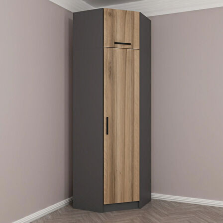 Kale 1 Kapaklı Köşe Dolap + Yüklük Antrasit Dore 235CM