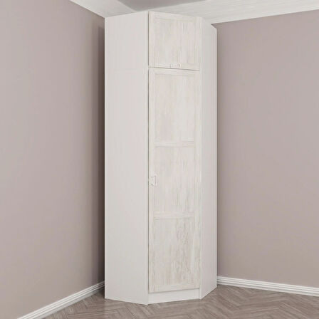 Kale 1 Kapaklı Köşe Dolap + Yüklük Beyaz Eskitme Beyaz 255CM