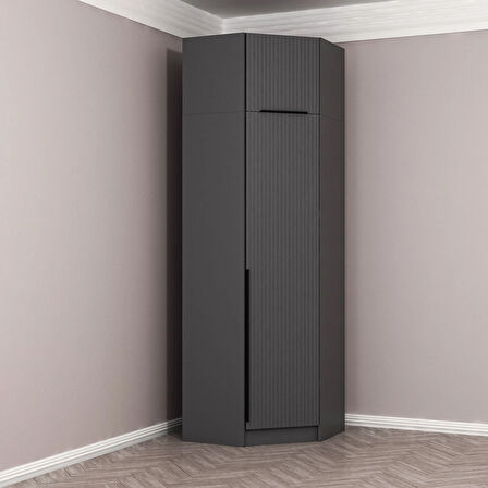 Kale 1 Kapaklı Köşe Dolap + Yüklük Antrasit Antrasit 255CM